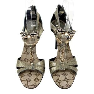 Gucci Tom Ford 2004 Dragon GG Monogram Heels Sandals 40C